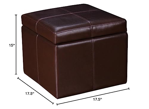 Homebeez Faux Leather Storage Ottoman Square Footrest Stool Cube Bench Reddish Brown W961