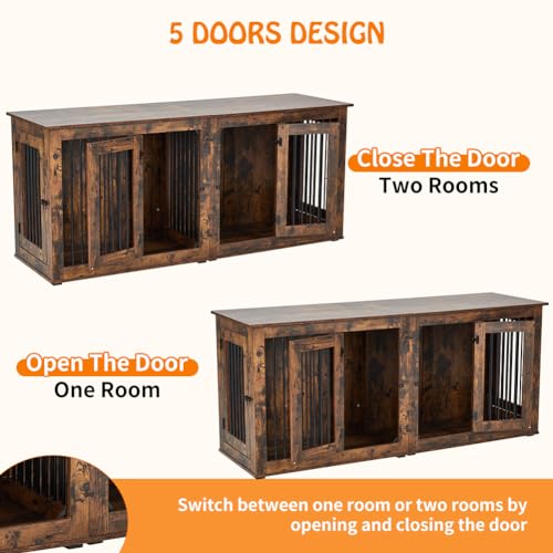 Wooden Double Dog Crate Furniture with Divider for 2 Rooms S291