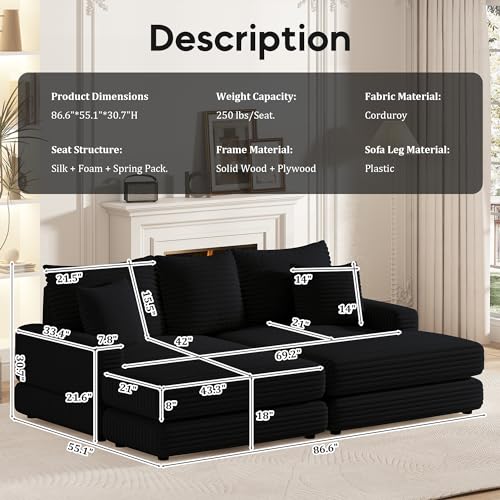 Modern Minimalist Cloud Sectional Sofa with Ottoman, Beige B675661