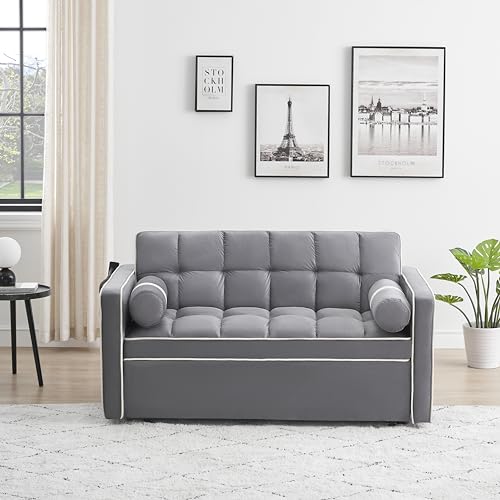 55" Modern Velvet Sleeper Sofa Couch with Pull Out Bed, Gray K15046