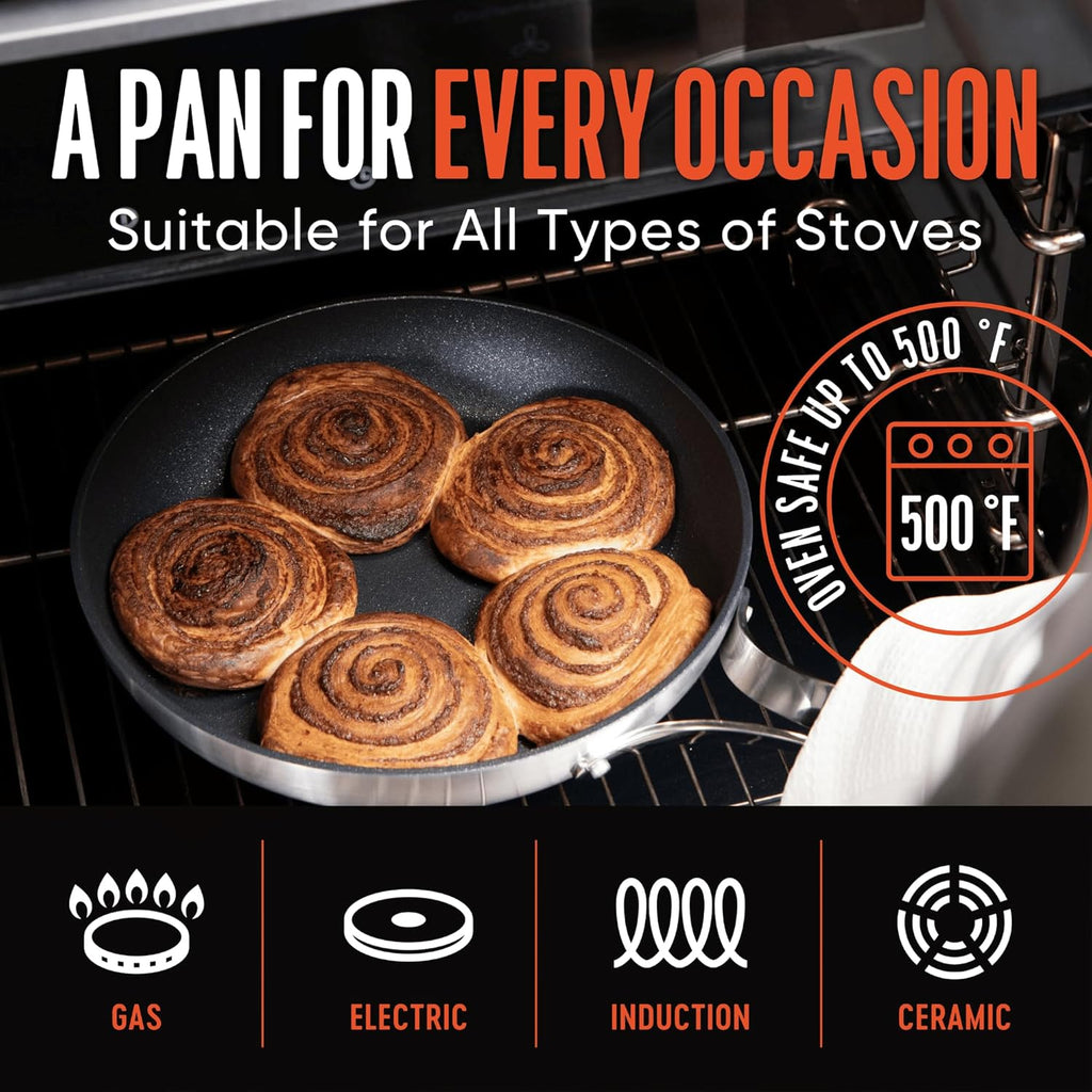 Emura nonstick frying pan 10 inch aluminum skillet, induction & oven safe E2678