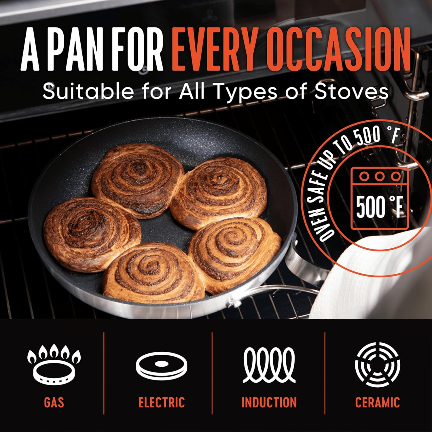 Emura nonstick frying pan 10 inch aluminum skillet, induction & oven safe E2678