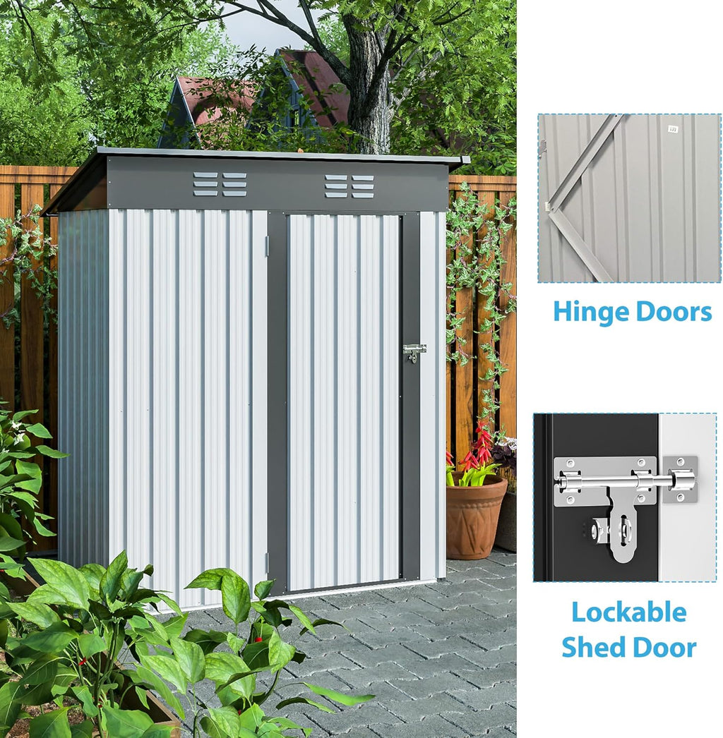 Metal Storage Shed 5x3 FT Outdoor Garden Cabinet with Lockable Doors V2911