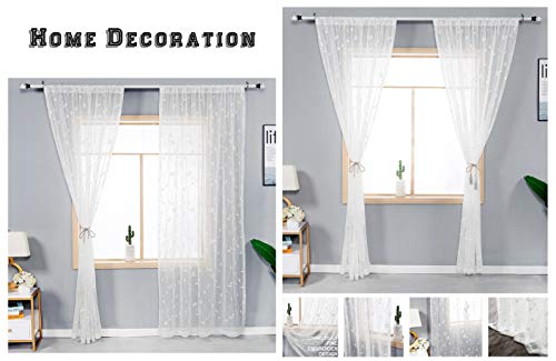 AmHoo 2 Panels Embroidered Leaf Semi Sheer Curtains for Bedroom Living Room, White Taupe 53 x 84 Inch A965410