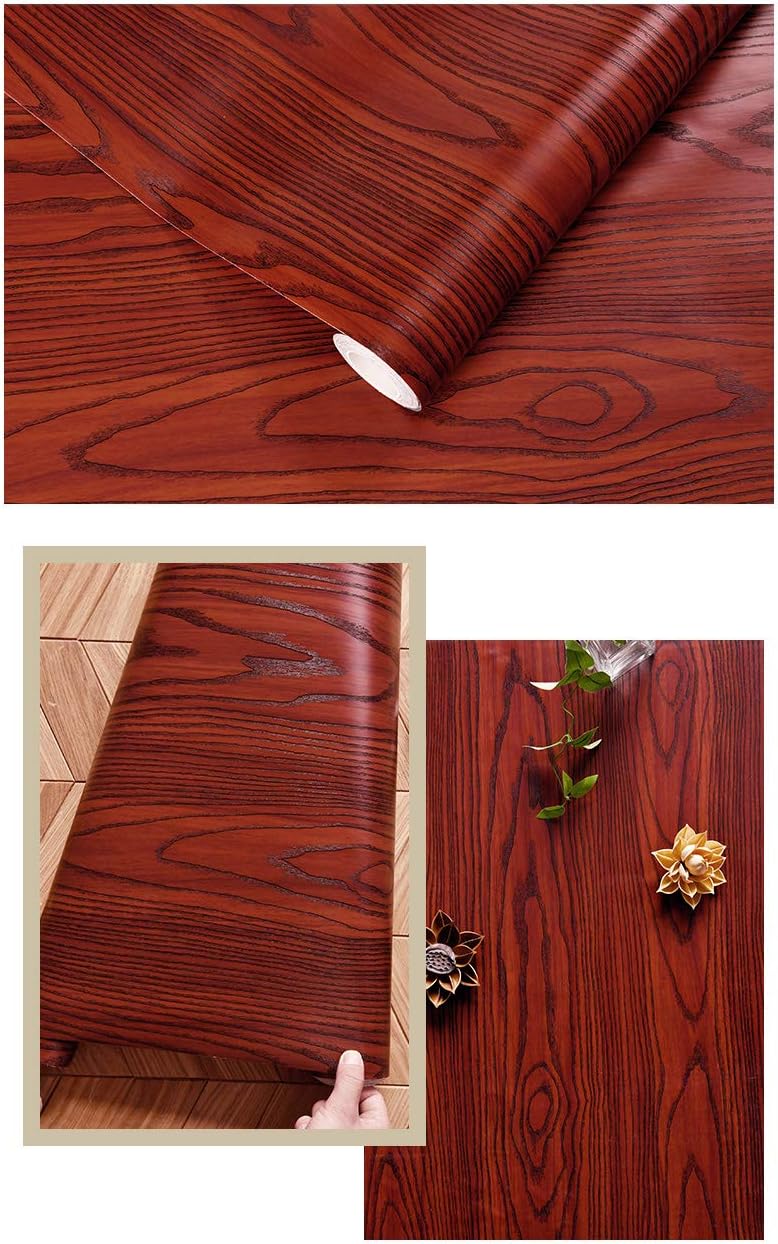 Faux Red Mahogany Wood Grain Contact Paper Peel and Stick Wallpaper 15.7x117 Inches P952049