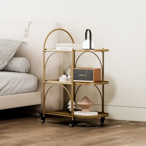 XIV Bar Cart with Wheels, Metal Kitchen Storage Cart, Black V33108