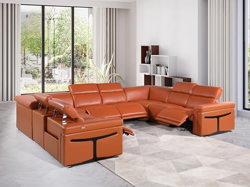 Riccardo 8-Piece Italian Leather U-Shaped Sectional Couch with Power Reclining Seats, Dark Grey G909366