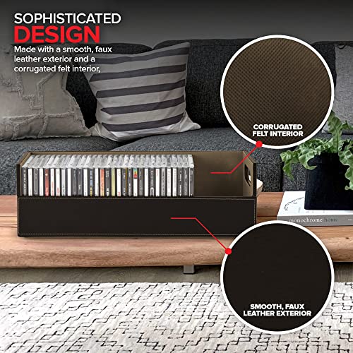 Stock Your Home CD Storage Box Organizer for DVDs and Cassette Tapes, Faux Leather Black E335853