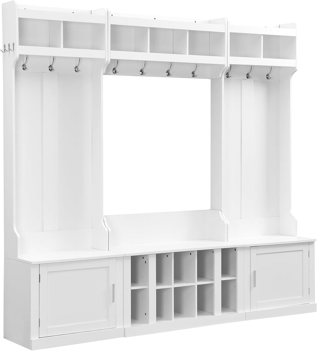 VOXIV Wide Hall Tree with Storage Bench and Coat Rack, White P278301