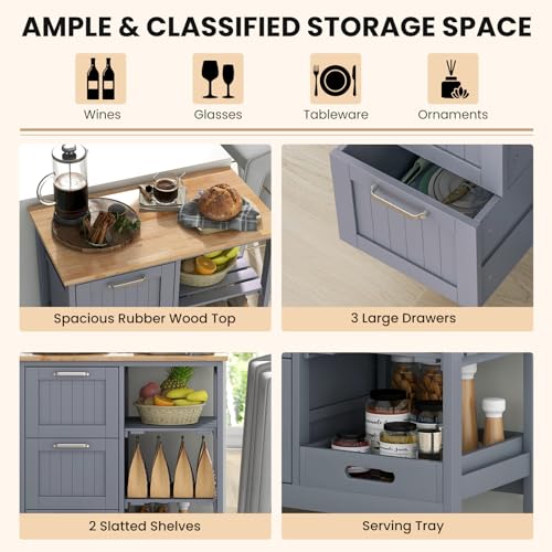 Kitchen Island Rolling Storage Cart with Drawers & Removable Tray S3893