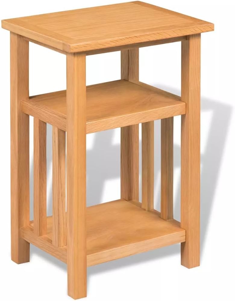 Nightstand with Magazine Shelf, Sturdy Oak Wood End Table W3083
