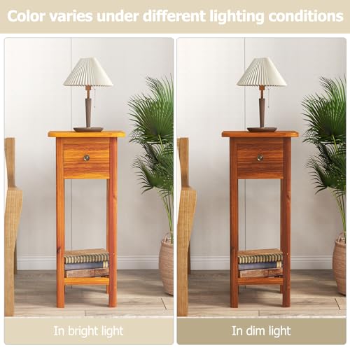 GORELAX Narrow End Table, Tall Nightstand with Drawer & Shelf, Anti-Tipping Device, White X723