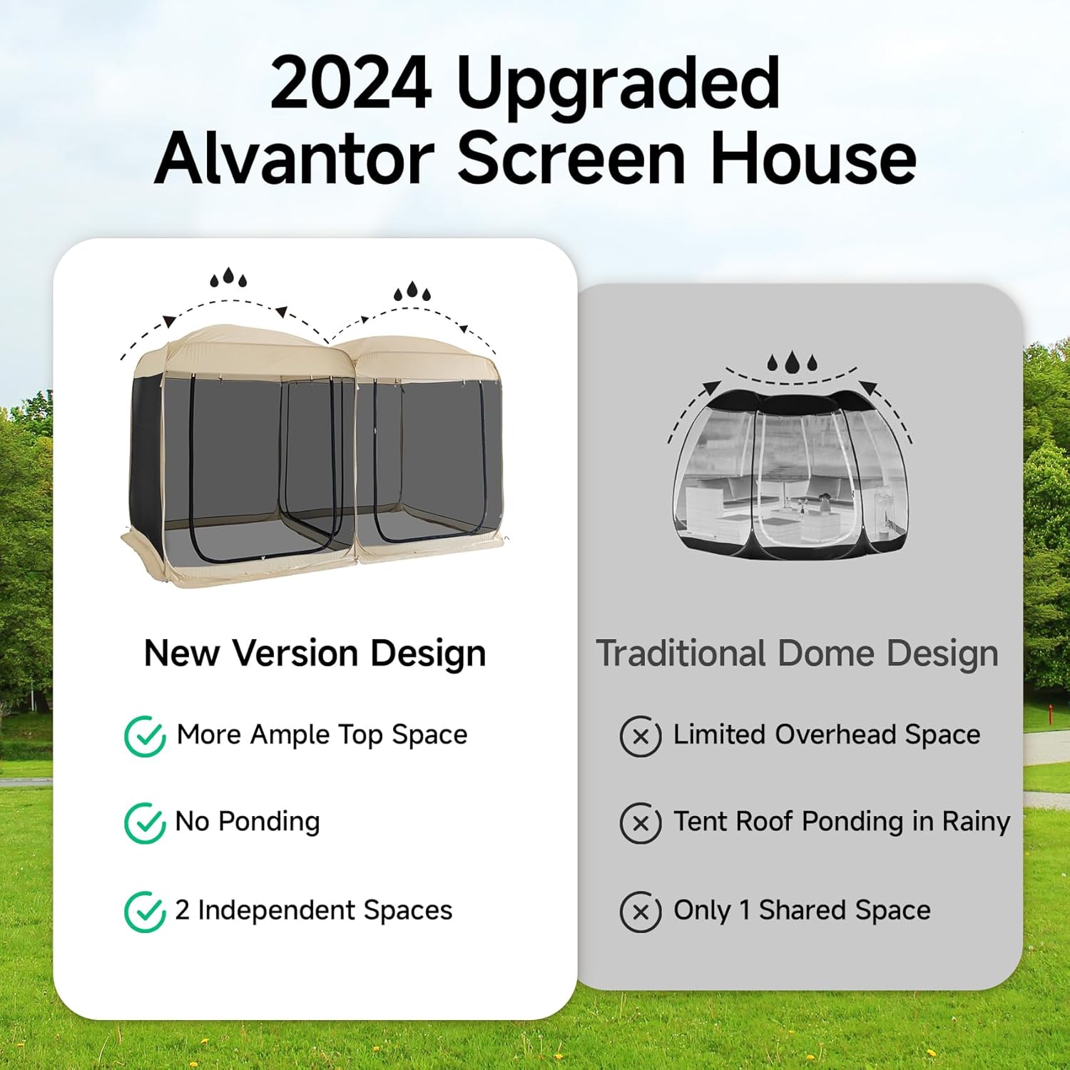Alvantor Screen House Room 2 in 1 Pop Up Gazebo with Mesh Mosquito Netting, 12' x 7.5', Beige S93613