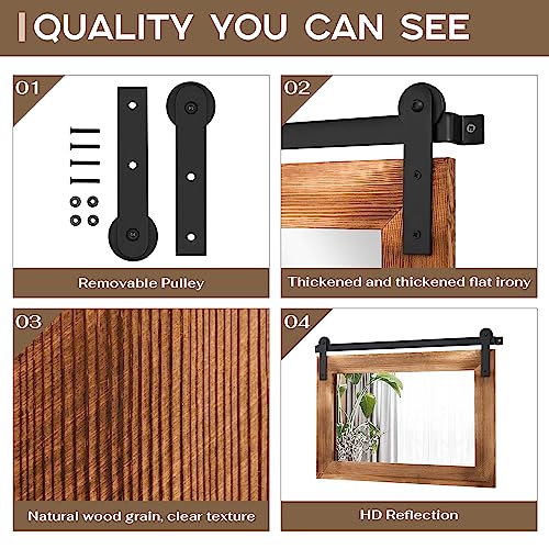 Farmhouse Barn Door Mirror 41" x 26" Rustic Wood Framed Wall Mirror J43155
