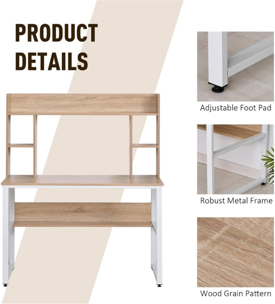 Computer Desk with Hutch, Home Office Desk with Bookshelf, 47.25" L x 23.5" W x 55" H M4610