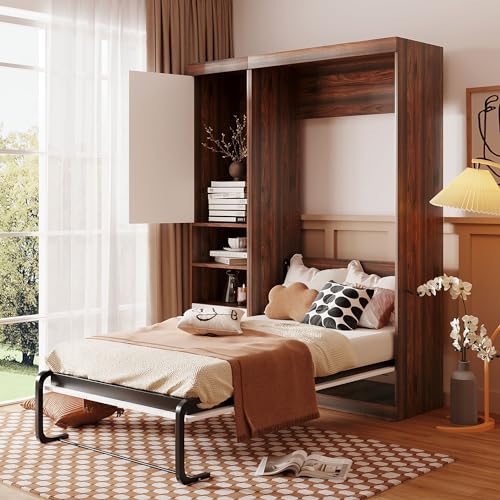 Twin Murphy Bed with Wardrobe and Drawers, Wood Storage Bedframe S1633