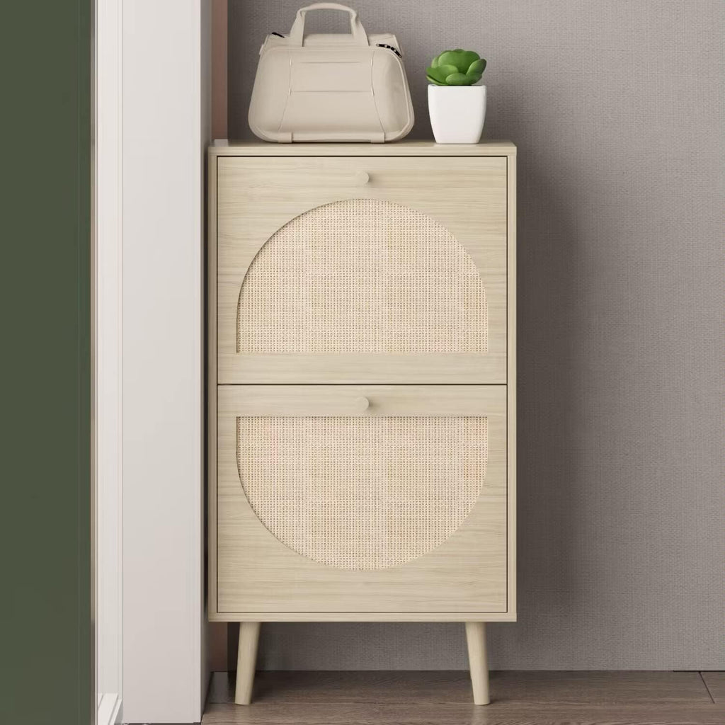 2 Flip-Drawers Slim Shoe Cabinet, 2 Drawers Shoe Cabinet Rattan Shoe Rack Shoe Storage Cupboard Organizer Unit,Shoe Rack with Doors, Shoe Storage Cupboard Organizer Unit for Entryway, Hallway