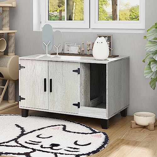 TaoHFE Litter Box Enclosure Cat Furniture with Scratch Pad (Pine) B593