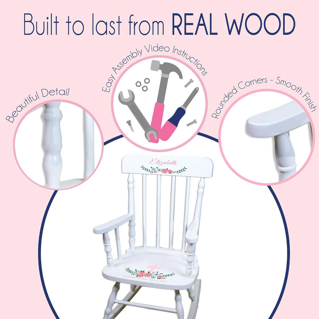 Personalized Pastel Butterfly Garland White Childrens Rocking Chair R971643