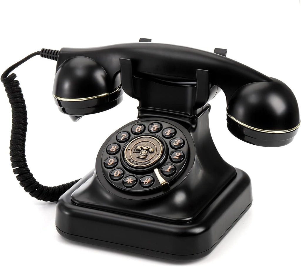Peohud Retro Landline Telephone, Classic Corded Desk Phone, Vintage Old Fashioned Dial Button Phone with Redial Function for Home Office