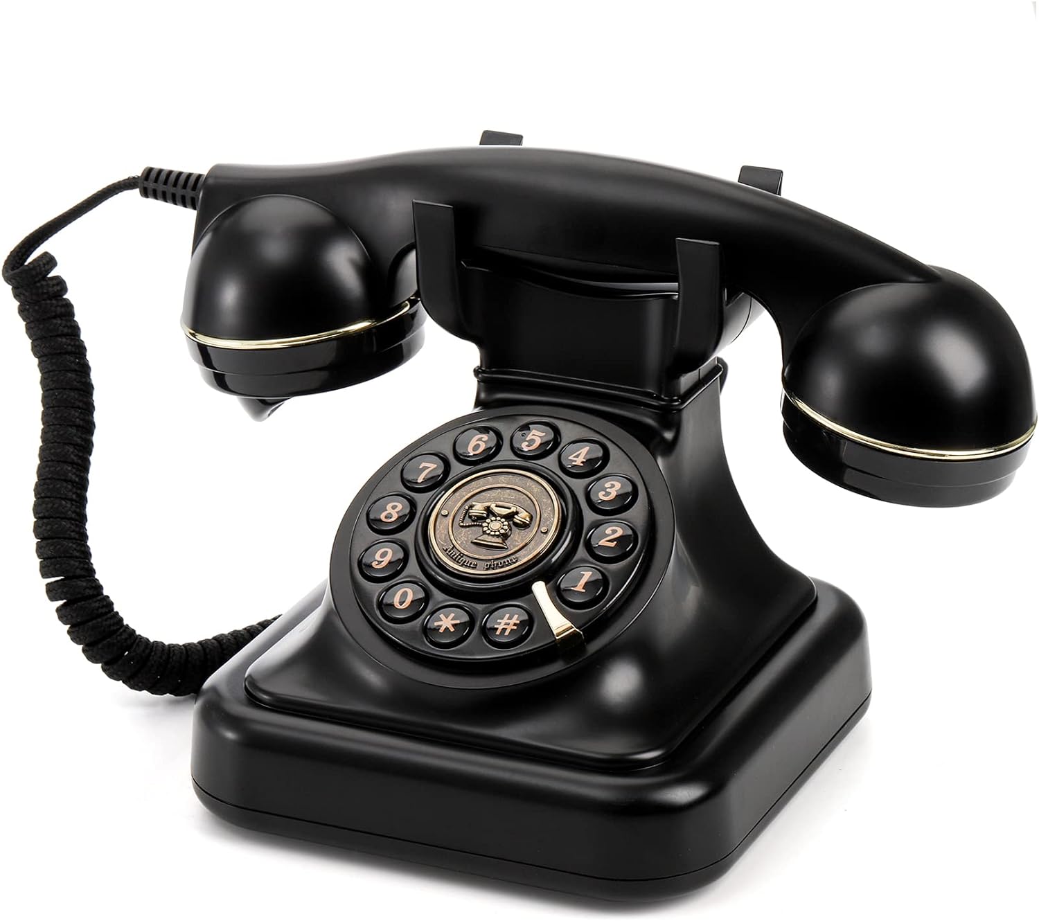Peohud Retro Landline Telephone, Classic Corded Desk Phone, Vintage Old Fashioned Dial Button Phone with Redial Function for Home Office