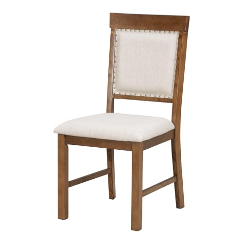 5-Piece Farmhouse Wood Dining Table Set with 4 Upholstered Chairs, Brown R402