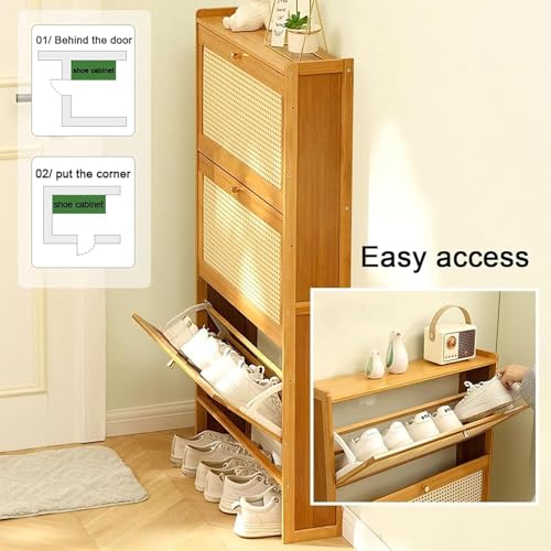 Rattan Slim Shoe Storage Cabinet with Doors for Entryway N52873