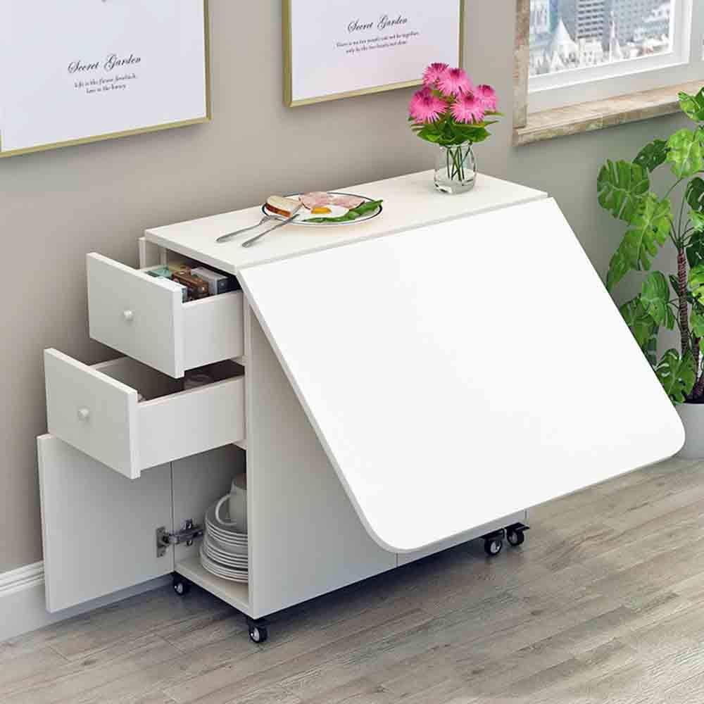 MaGiLL Drop Leaf Kitchen Table with Round Edge and Drawer O75938