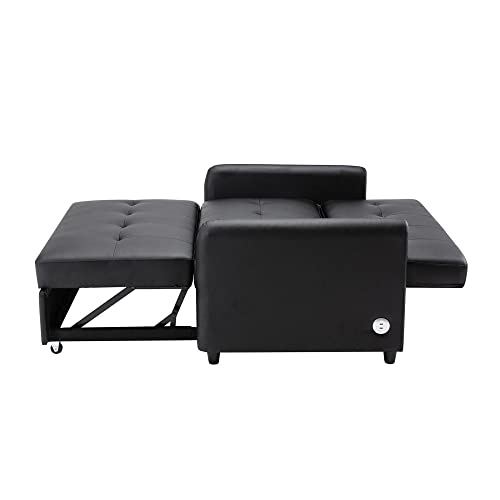 2-in-1 Pull-Out Sofa Bed Loveseat with USB Ports, Brown H944871