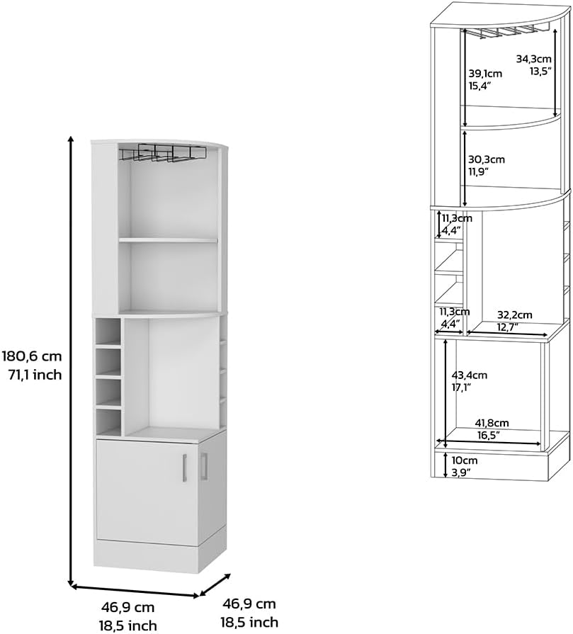 Corner Bar Storage Cabinet with Wine Rack, White Finish Z656213