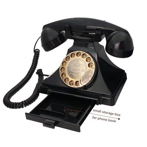 Retro Landline Telephone, Corded Antique Rotary Dial Phone for Home D804