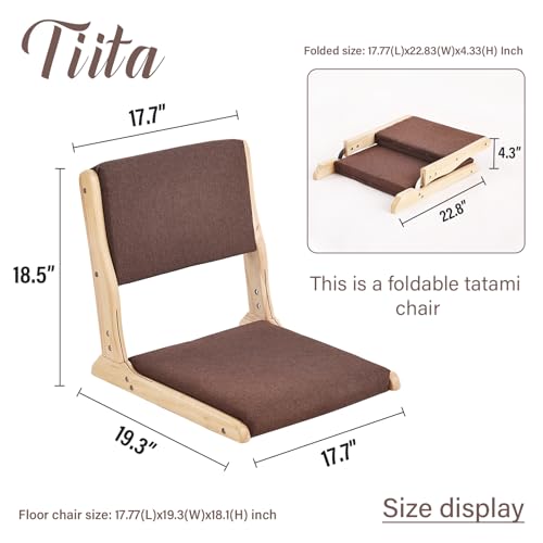 Tatami Chair Foldable Floor Seat with Cushion, Wood Grey W54308