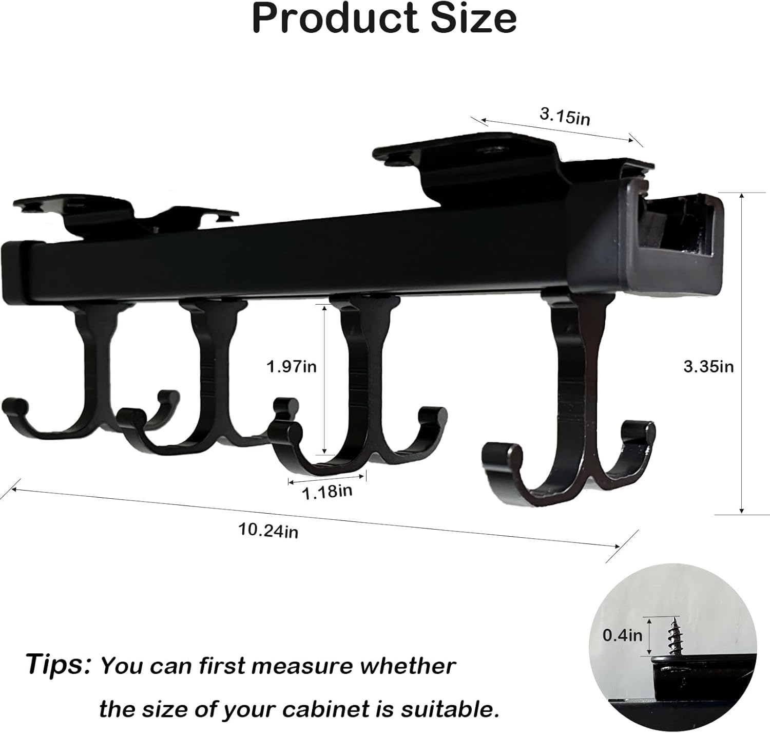 Under Cabinet Mug Holder with 8 Hooks, Black Y1866