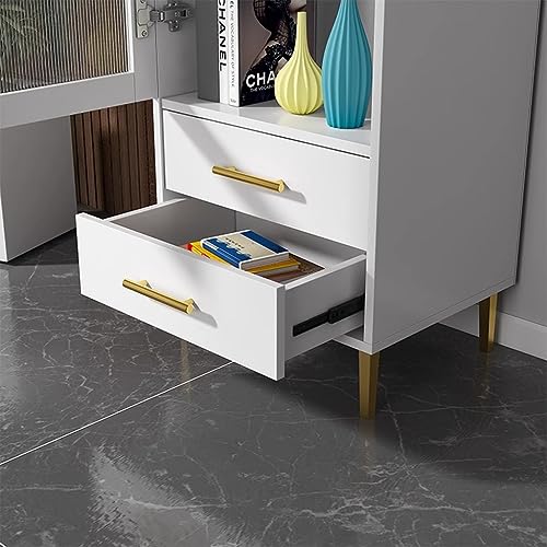 Tall Corner Cabinet with Glass Doors and 2 Drawer, White S71915
