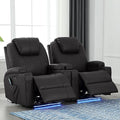 Power Recliner Chair with Heat and Massage, PU Leather Home Theater Seating w/LED Lights/Cup Holders/Side Pocket/USB Port, Lazy Boy Reclining Sofa Chair for Living Room (2, Brown)
