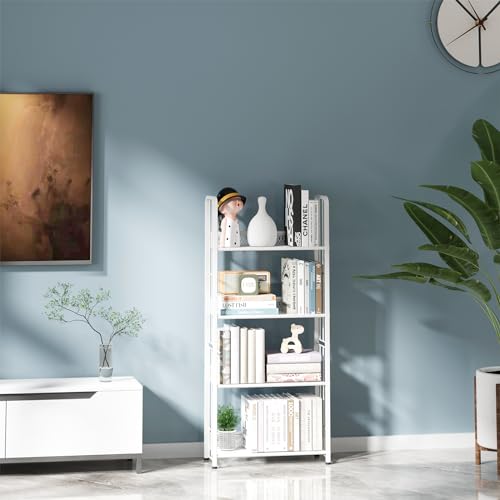White 5 Tiers Tall Bookshelf Industrial Storage Narrow Bookcase I3706