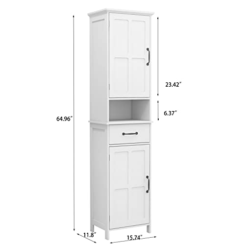 Narrow Height Slim Floor Standing Cabinet with Open Shelves and Drawer Y6067