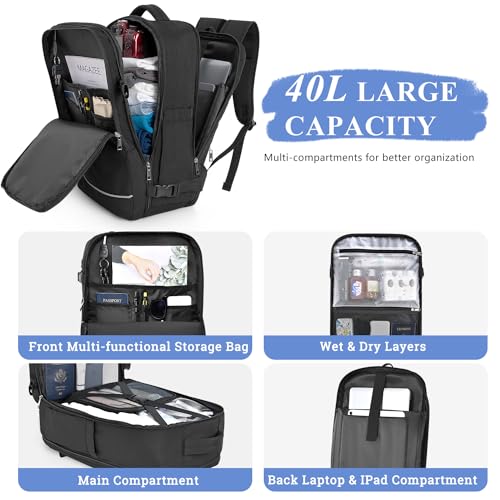 Large Travel Backpack 40L Waterproof Carry-on, Beige I819592