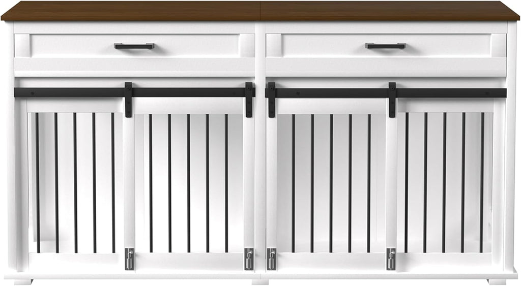VEIKOU Dog Crate Furniture with 2 Storage Drawers, White Y141495