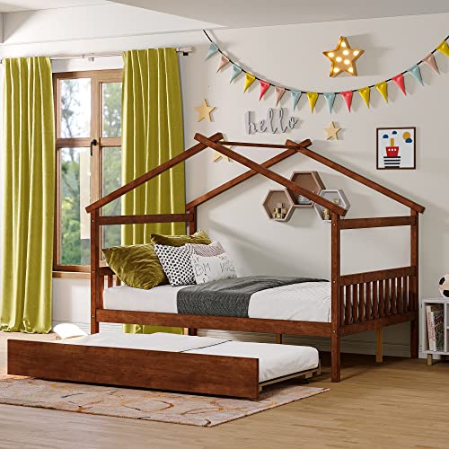 Full Size House Bed for Kids, Montessori Bed Full Size Platform Bed Frame with 2 Drawers, Headboard and Footboard, Solid Wood Full Storage Bed for Girls & Boys (Full, Gray)