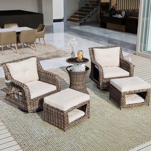 Outdoor Patio Furniture Set with Pet House and Rattan Swivel Rocking Chairs I416112