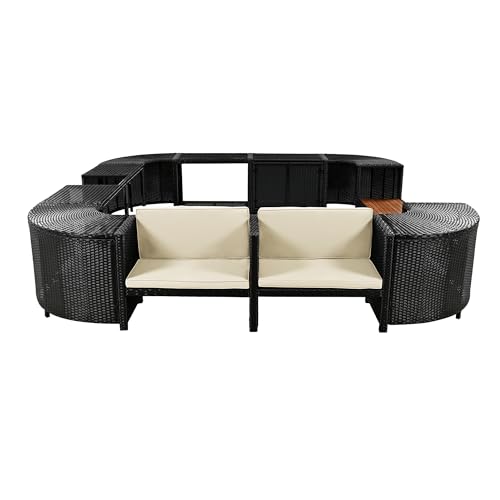 Harper & Bright Designs Outdoor Rattan Sectional Sofa Set with Storage, Cream Beige C6630