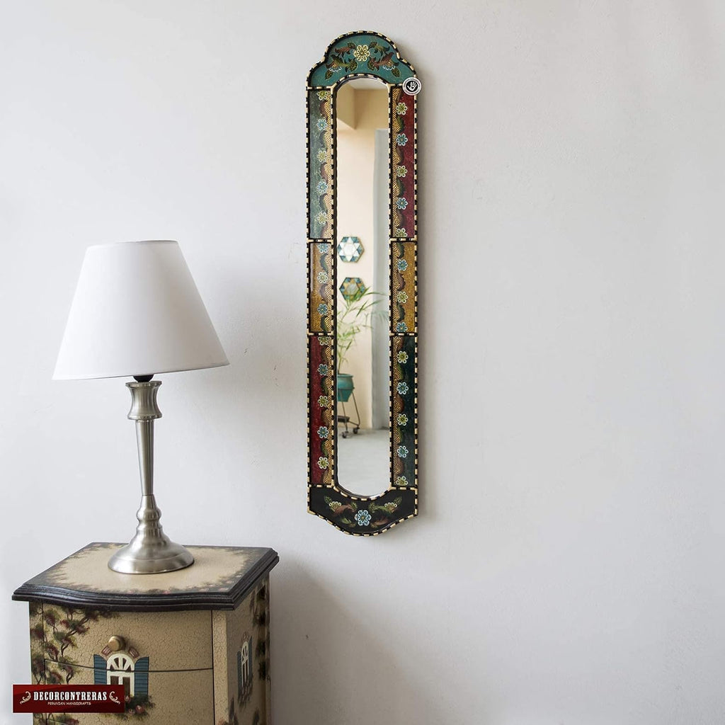 Peruvian Long Narrow Wall Mirror 35.8" Handmade Vintage Style M513799