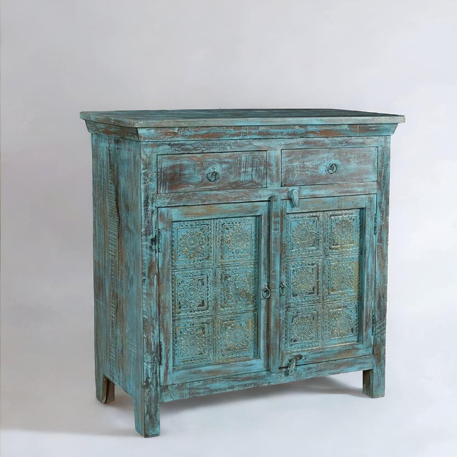 Hand Carved Antique Blue Sideboard Cabinet H21530