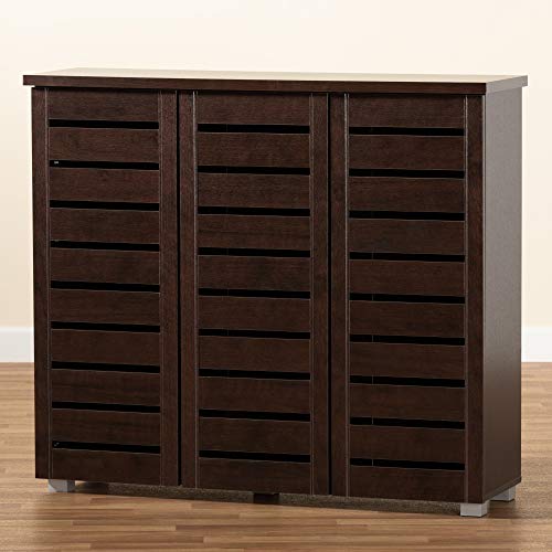 Baxton Studio Adalwin 3-Door Shoe Storage Cabinet, Dark Brown D4034