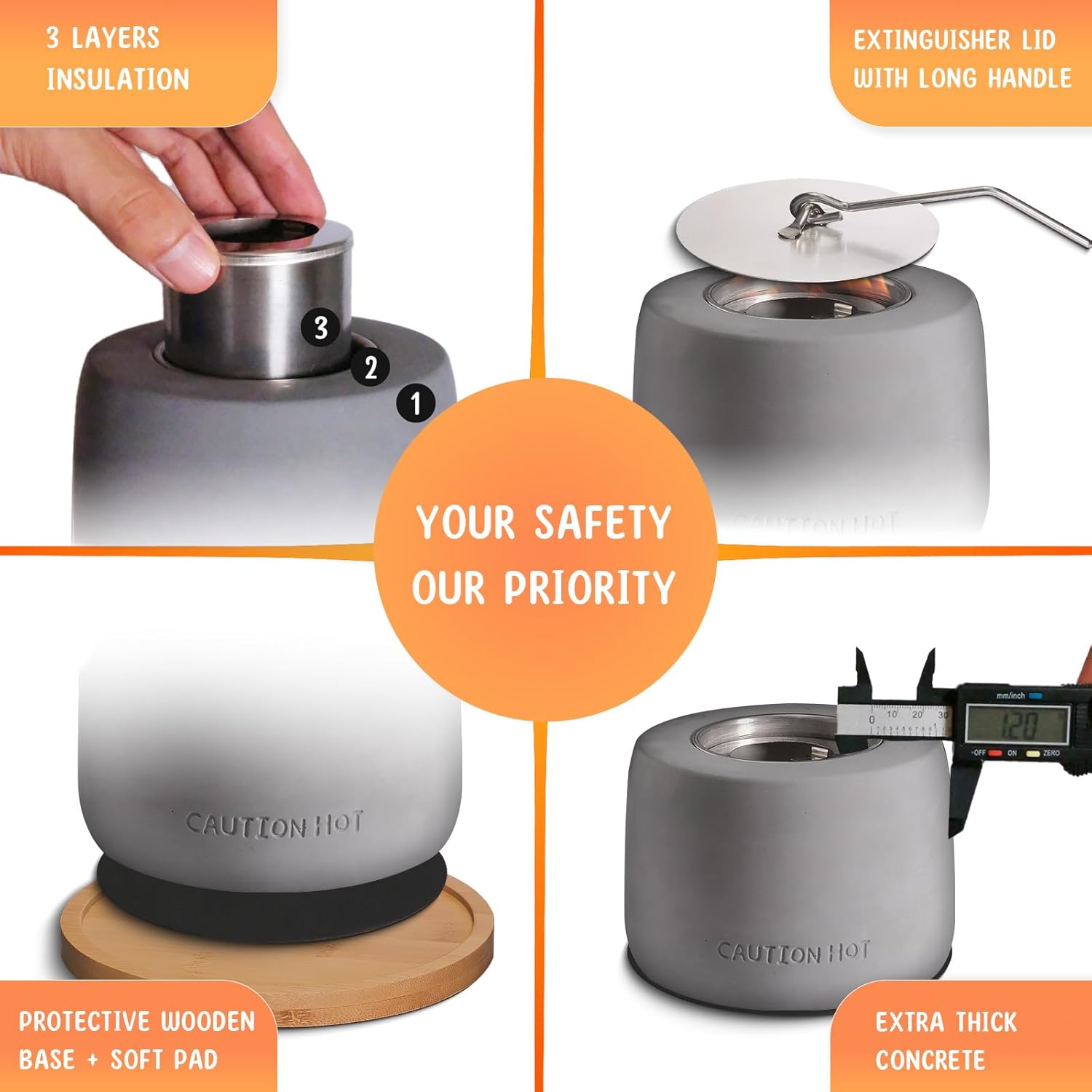 Table Top Firepit Smores Maker with Extendable Forks and Wooden Base G709430