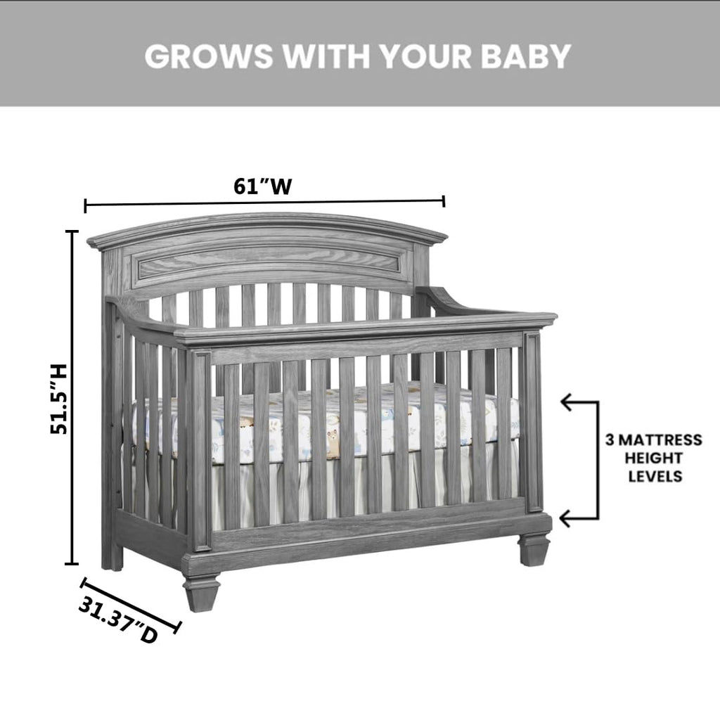 Oxford Baby Richmond 4 in 1 Convertible Crib, Brushed Gray U5088