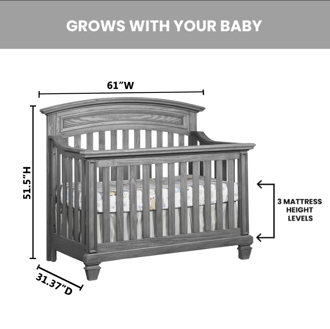 Oxford Baby Richmond 4 in 1 Convertible Crib, Brushed Gray U5088