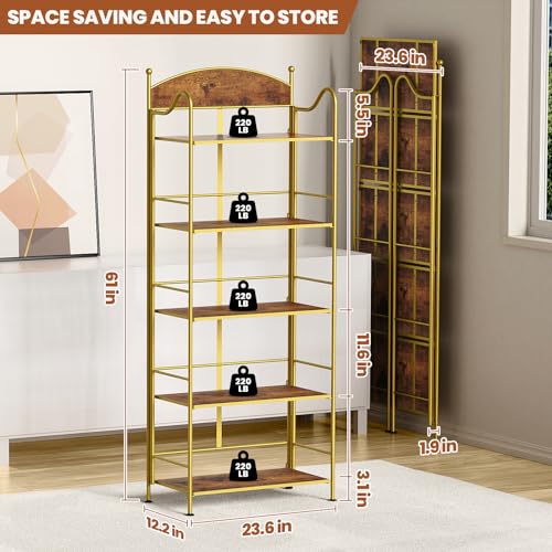 Folding Bookshelf 5 Shelf Black Industrial Bookcase U707