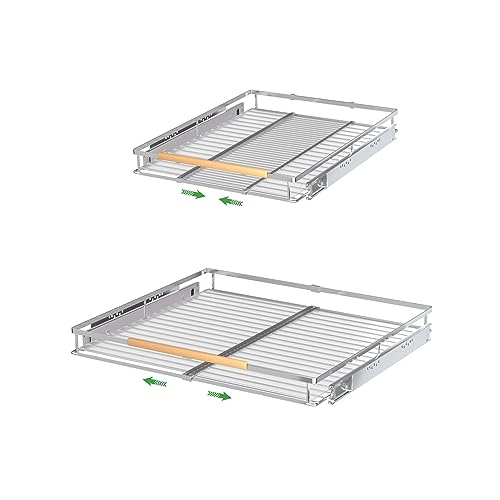 Expandable Pull Out Drawer Cabinet Organizers, Heavy Duty Slide Out Storage Shelf for Home Kitchen Pantry Cupboard Pots Pans, Adjustable Width from 23.2"~39.9", Stainless Steel 1 Pack